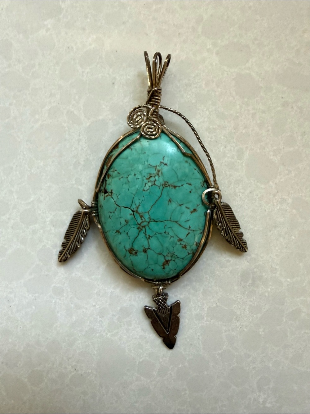 Turquoise Stone Feather silver Pendant silver Necklace